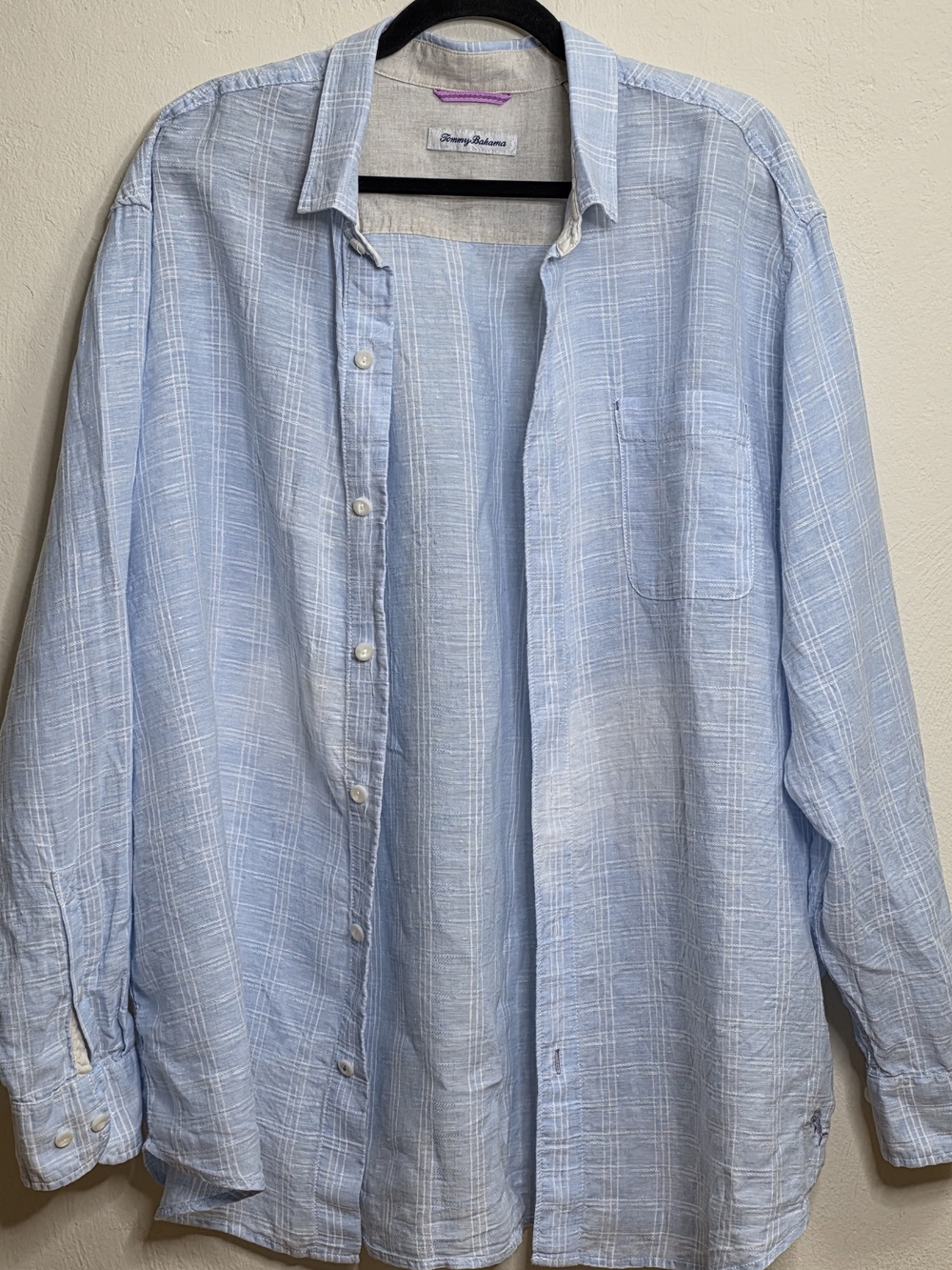 Tommy Bahama Light Blue and Cream Striped Linen-Blend Button-Down Shirt